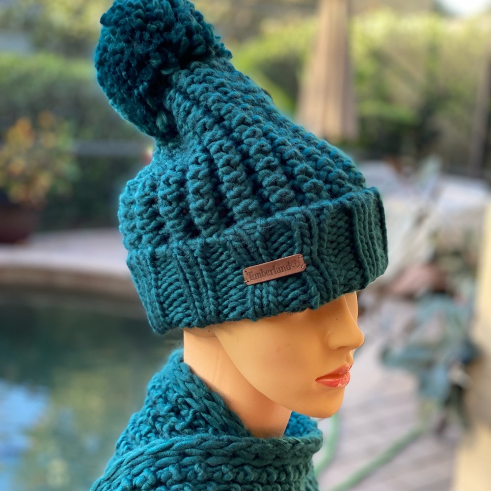 TIMBERLAND KNIT POM POM HAT GREEN